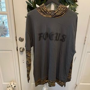 NWT Arizona Focus Layered Camo Hoodie T Shirt LS L Oversized Long Length Tall